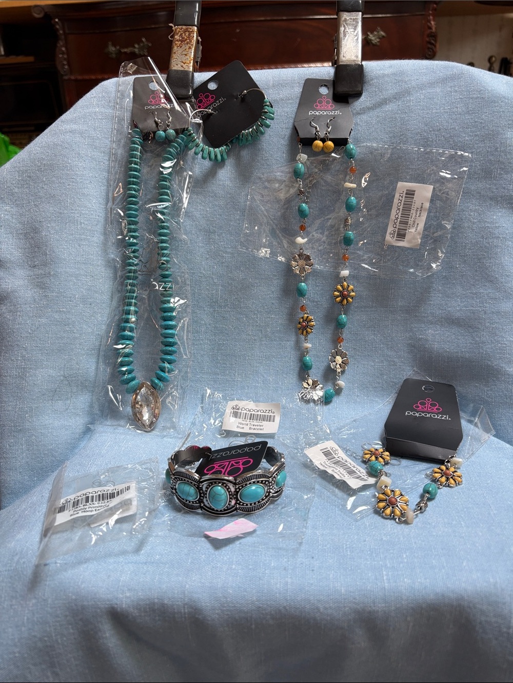 Paparazzi Turquoise & Yellow Floral Necklace and Bracelet Set